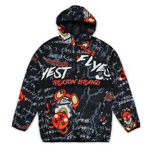 Reason Men’s Allover Print XO Flyest Teddy Half-Zip Anorak Hooded Jacket Size XL
